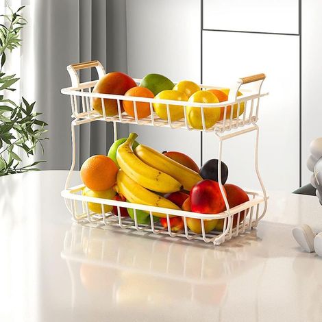 Panier à fruits de comptoir, panier à pain, panier à fruits, étagère à légumes, panier rectangulaire amovible en fil métallique (blanc)