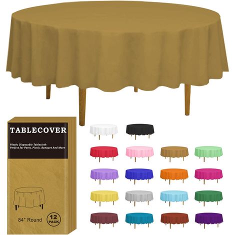 Lot de 12 nappes Rondes jetables en Plastique doré de 213,4 cm pour fête, Anniversaire, Mariage, Noël (1/5)