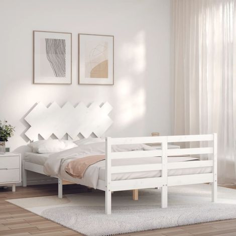 Bed Frame without Mattress White Double Solid Wood vidaXL (1/5)