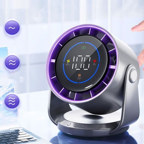Ventilateur USB mural/rechargeable avec affichage digital 100 vitesses [Mur/Sol/Bureau] + Ventilateur Silencieux + Pour Maison Bureau Voyage + 4000mAh + Gris ABS 770g 15x19cm (1/5)