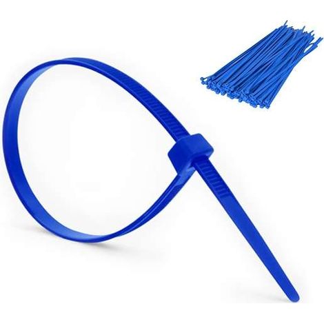 100x collier de serrage plastique 2,5x100mm bleu cranté pour diamètre 22mm résistant à l'huile et à l'essence lien serre attache câble fixation tube tuyau nylon universel