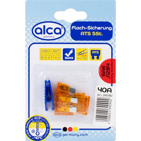 alca® Flach-Sicherungen 40A  5St. Blister orangene Auto Flachsicherungen Schmelzsicherung für Caravan Traktor Bus Motorrad Kfz Pkw Lkw etc.