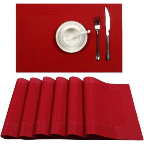 Sets de Table Lavables Antidérapant Résistant à l'usure à la Chaleur,Facile à Nettoyer, Rouge 10pcs (1/5)