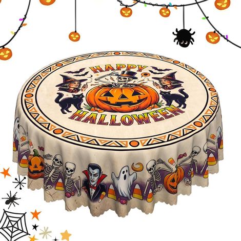 Nappe De Table pour Halloween Doux Et Lavable Rond Et Rectangulaire Nappe Halloween En Tissu Sorcière Pour Maison Cuisine Salon Appartement Restaurant Et (1/5)