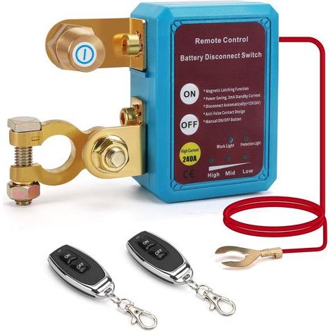 Interruptor de desconexión de batería de 12 V con control remoto, 240 A, interruptor de apagado automático para coche, barco, autocaravana, quad y camión. (1/5)