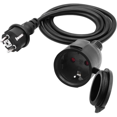 Rallonge électrique d'extérieur Noir, 3x1,5 mm² 16A 250V IP44, pour la Maison, Le Bureau, l'extérieur (2M) (1/5)