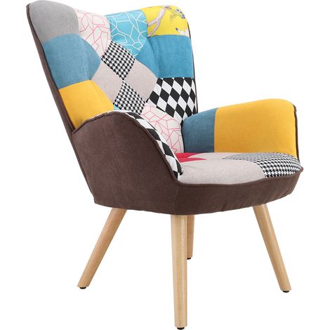 Tufted Button Linen Armchair with Wooden Legs (1/4)