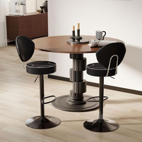 ralex-chair Bar Stools Set of 2, Faux Leather Breakfast Bar Stools, Black Ergonomic Bar Stools, Height Adjustable, 360° Swivel, with Backrest, Faux Leather, 8 cm thick seat, Effortlessly Clean (1/5)