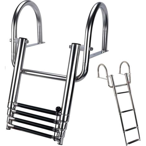 Échelle de natation à 4 marches, échelle de natation pliable, échelle de bateau, échelle de piscine en acier inoxydable, échelle télescopique à 4 marches avec poignées et large repose-pieds pour usage