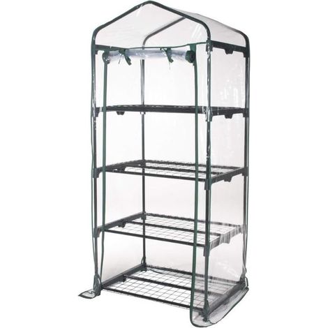 GLOUPIE Serra Da Giardino 4 Ripiani In Acciaio Verniciato Cromato, Completa Di Telo In PVC Trasparente, 69 x P 49 x H 157 Cm (1/5)