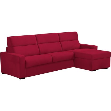 Divano Fisso con Penisola Vigonovo, Sfoderabile, Reversibile Made in Italy, Idrorepellente Multiposizione, 280x160 cm Rosso