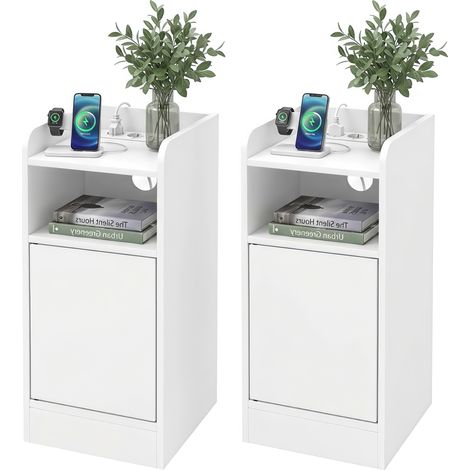 HOMCOM Set di 2 Comodini Camera da Letto con Armadietto e Ripiano Aperto Bianco (1/5)
