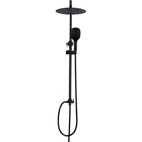 Colonne de douche en acier inoxydable sans mitigeur robinet, Ensemble de douche pluie avec barre de douche réglable en hauteur, pommeau D20 cm noir (1/5)