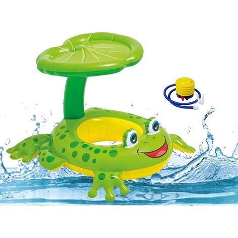 Bouée pour bébé avec pare-soleil amovible, bouée pour enfant de 6 à 36 mois, anneau de natation gonflable avec pompe à pied (1/5)