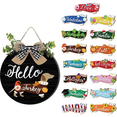Plaque décorative bois DIY (Type C) - Panneau interchangeable "Welcome" à motifs multicolores (1/5)