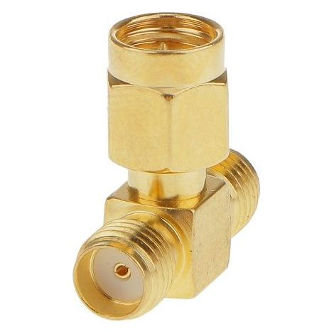 Adaptador triple T RF SMA Macho a 2x SMA  Dorado (1/3)