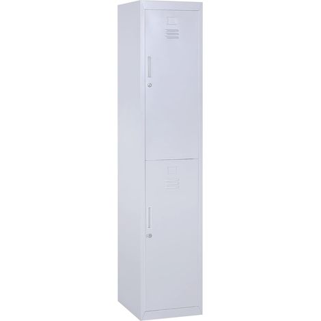 Vestiaire métallique 2 portes verrouillables - 2 tringles, 4 étagères - acier gris (1/5)