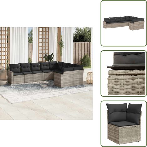 vidaXL Salon de jardin 9 pcs avec coussins gris clair résine tressée (1/5)
