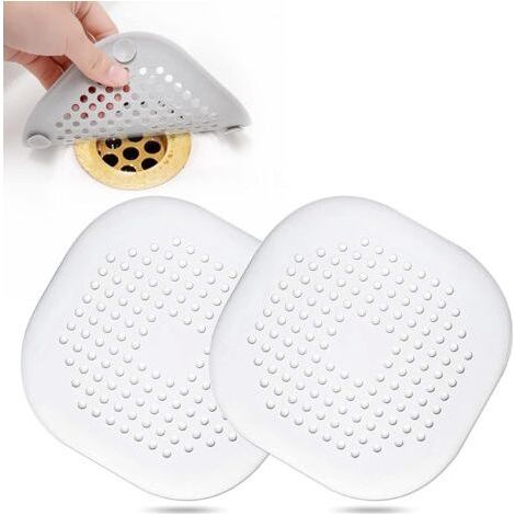 Recolector de pelo para desagüe, tapa cuadrada para desagüe de ducha, tapón de silicona con ventosa, fácil de instalar para baño, bañera, cocina, paquete de 2 (blanco)