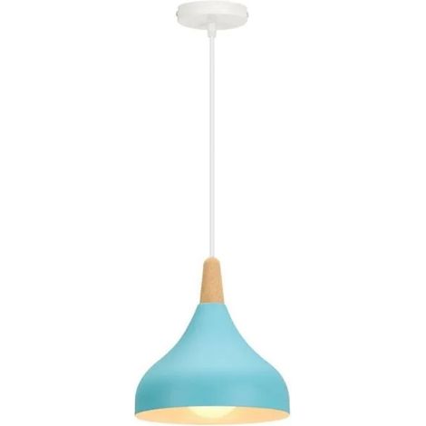 Moderne Lustre Suspension Reglable,20cm Suspension Luminaire Vintage Abat-jour en Métal Bois Design Goutte Chapeau,Bleu (1/5)