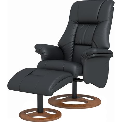 Fauteuil, noir, 77 cm x 89 cm x 110 cm, inclinable, avec poufaut, fauteuil, avec repose-pieds, dossier, réglable (1/5)