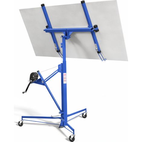 TolleTour Sollevatore per cartongesso 68 kg, altezza 126–325 cm, rotazione 360°, inclinazione 60°, 3 ruote con freno, Blu (1/5)