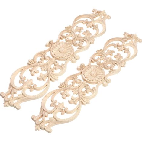Incrustations en Bois Sculpté 2pcs pour Meubles et Décoration, Appliques Décoratives pour Portes et Armoires dans l'Intérieur (1/5)