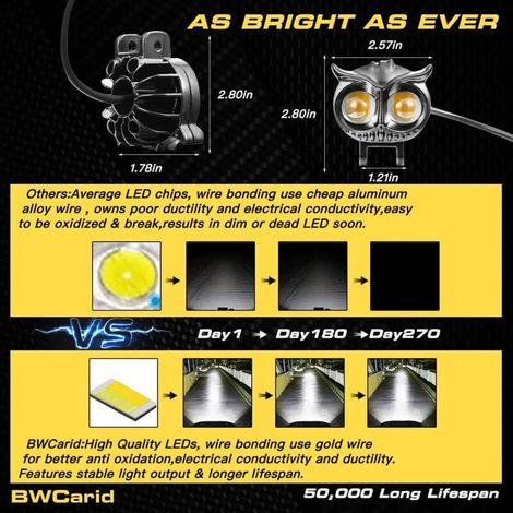 Fari aggiuntivi LED 60W – 2 pezzi, luci da nebbia bicolore (Ambra/Bianco), 3 modi, per Wrangler, SUV, ATV, UTV, moto, F-150, Tacoma (1/3)