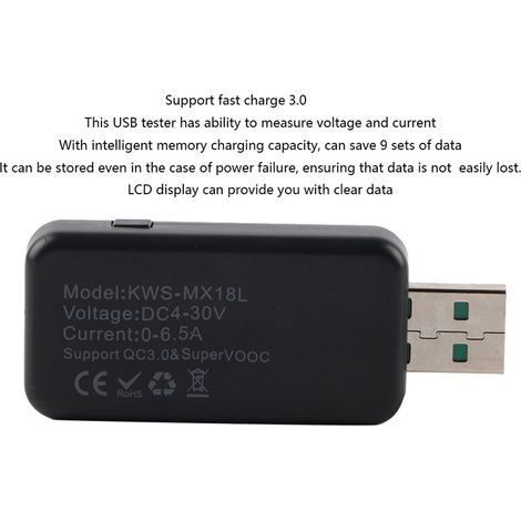 Écran LCD testeur USB détecteur de charge voltmètre ampèremètre numérique 4-30V CC noir (1/5)