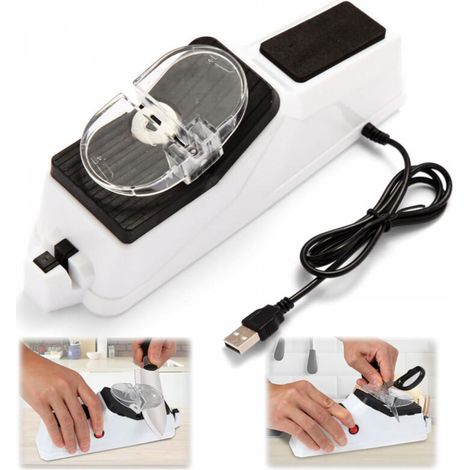 Aiguiseur de couteaux électrique (USB), aiguiseur de couteaux double face, affûtage et polissage rapides, avec couvercle de protection (5 meules) (1/5)