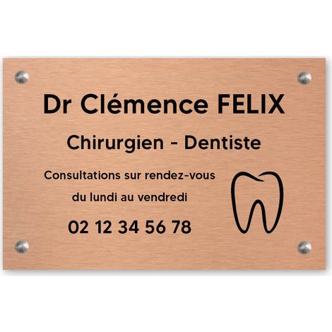 Plaque professionnelle PVC 30x20 Personnalisée avec Logo | Dentistes - Cuivre lettres noires (1/3)