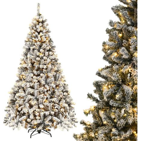 COSTWAY 225cm Künstlicher Weihnachtsbaum Klappsystem mit Schnee und warmweissen LED-Leuchten, Tannenbaum, Christbaum PVC Nadeln, Kunstbaum Weihnachten (1/5)