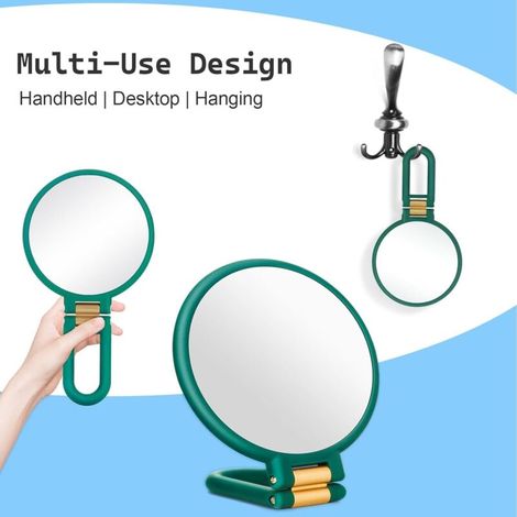 Miroir Grossissant x 40 Double Face Miroir Pliable avec Poignée, Miroir de Maquillage à Main de Coiffeurs Miroir Pliant pour Divers Détails(Vert) (1/3)