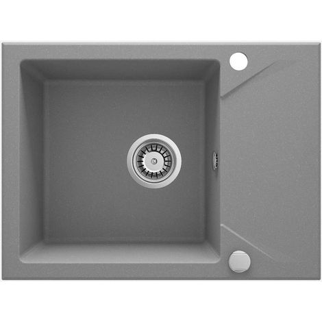 Lavello cucina in granito con 1 vasca e gocciolatoio 59x44 cm grigio metallizzato - Kalo (1/5)
