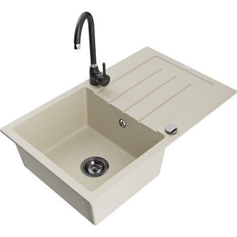 Mexen Bruno lavello in granito 1-vasca con sgocciolatoio e rubinetto da cucina Telma, beige - 6513-69-670200-70 (1/5)