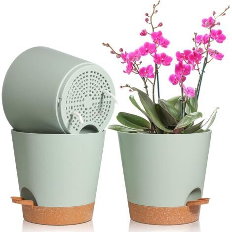 3 Pcs Pots de Fleurs en Plastique 20cm Vert Auto-Arrosant avec Soucoupe avec Système d'arrosage Pot de Fleur Paresseux Convient aux Jardins de Balcon Intérieurs et Extérieurs (1/5)