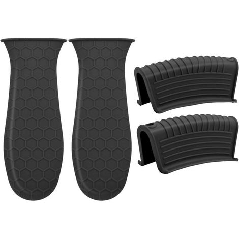 Poignées de casseroles en silicone anti-brûlure pour woks et poêles en fonte, universelles, antidérapantes et isolantes thermiquement (noires), lot de 4 (1/5)
