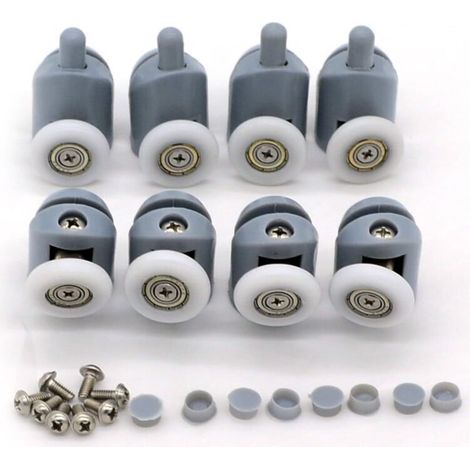 Juego de 8 rodillos para puerta de ducha (20-27 mm) Gris-Crezuo