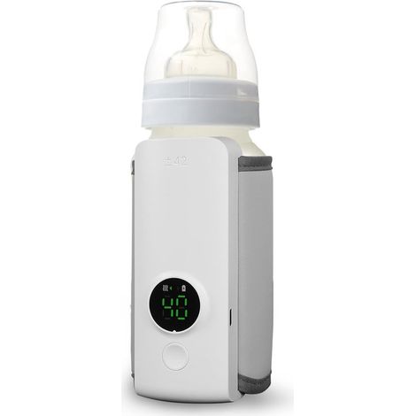 Scaldabiberon - Scaldabiberon portatile - Scaldabiberon da viaggio - Scaldabiberon senza fili - Ricaricabile - Display a LED - Controllo della temperatura - Adatto per - Viaggi - Gite - Bianco (1/5)