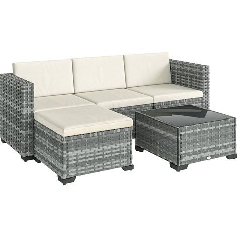 5-teiliges Gartenmöbelset, Stahlrahmen, PE-Rattan