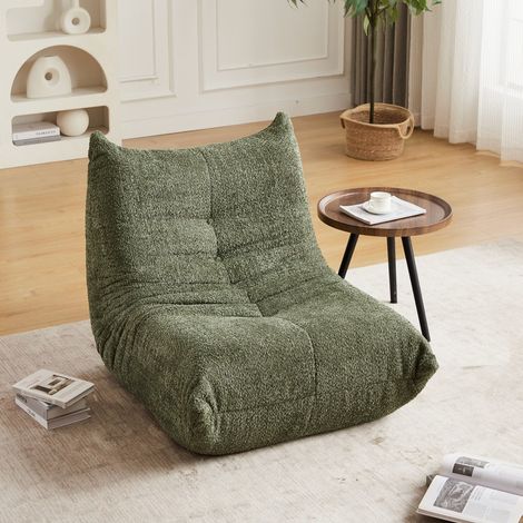 Fauteuil Canapé - Chauffeuse de Sol Ergonomique, Mousse Haute Densité, Salon et Chambre - en Chenille Vert Olive (1/5)