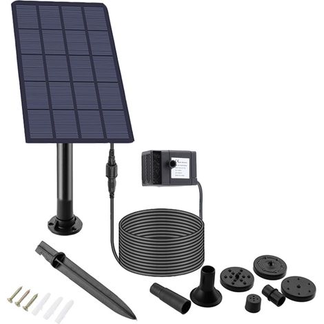 Ortviai Fontaine Solaire 1,5 W avec 4 Embouts pour Jardin, Cour ou Bassin – Noir (1/5)