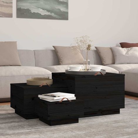 Boîtes de rangement et couvercles 3 pcs-Coffre de rangement-Stockage Rangement Noir Bois massif de pin 451877 (1/5)