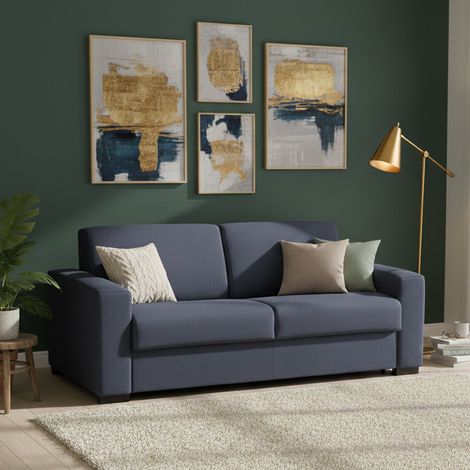 Talamo Italia Sofa cama Alexis, Gran Sofá de 2 plazas, 100% Made in Italy, Sofá de salón con apertura giratoria, en tela acolchada, con reposabrazos estándar, Cm 200x95h90, Azul, con embalaje reforzad (1/5)