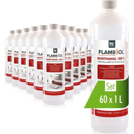 60x 1 L FLAMBIOL® Bioethanol Hochrein 100 % in Flaschen für Edelstahl-Tisch-Kamine