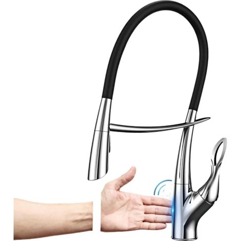Robinet de cuisine Robinet de cuisine de luxe gris pistolet en laiton, conception extractible à aspiration magnétique, robinet d'évier à 2 fonctions à double commande froide et chaude à poignée(Chrome (1/5)