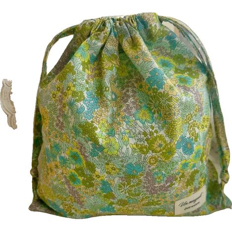 Bolsa de algodón con cordón, diseño floral hecho a mano, organizador multiusos, D (1/2)