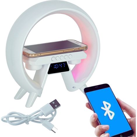 Lampe de bureau gaming LED RGB avec chargeur sans fil et réveil (1/5)
