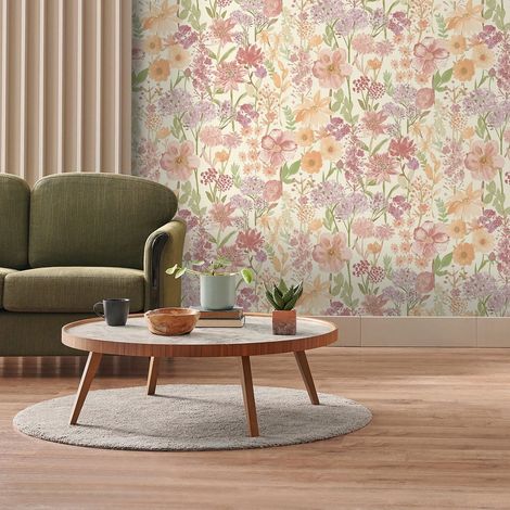 Pink Purple Floral Wallpaper Wildflowers Cream Smooth Finish Paste The Paper