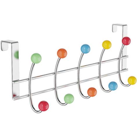 Porte-manteau mural luxueux avec 10 crochets – cadre fin chromé et boules colorées